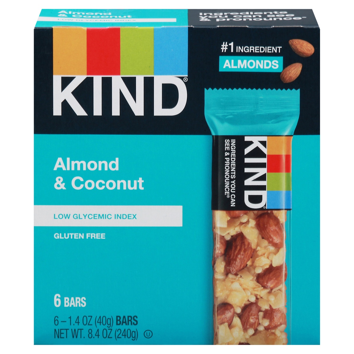 slide 1 of 2, KIND Almond & Coconut Bars, Low Glycemic Index, Gluten Free Bars, 1.4 OZ Bars (6 Count), 6 ct; 14 oz