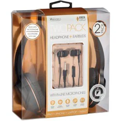 Sentry Rose Gold Headphones + Earbuds with Mic