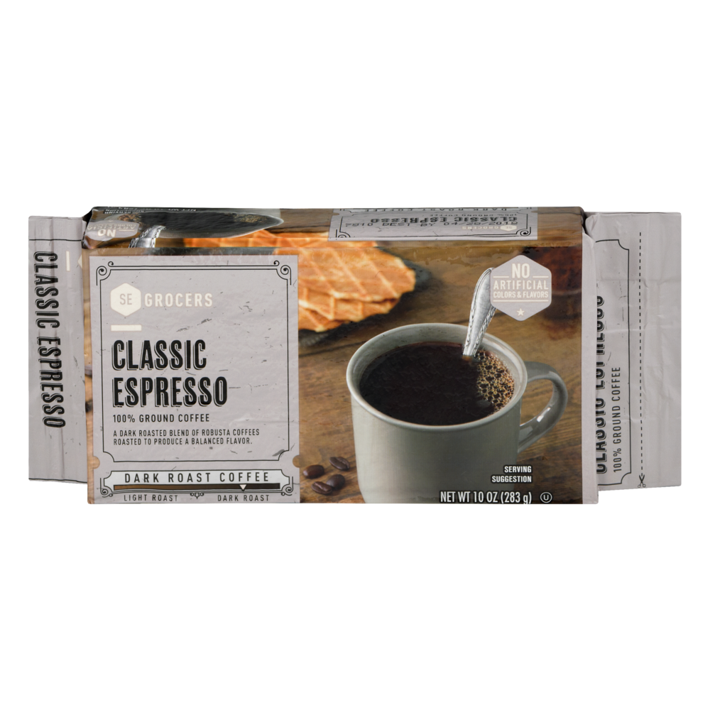 slide 1 of 1, SE Grocers 100% Ground Coffee Classic Espresso, 10 oz