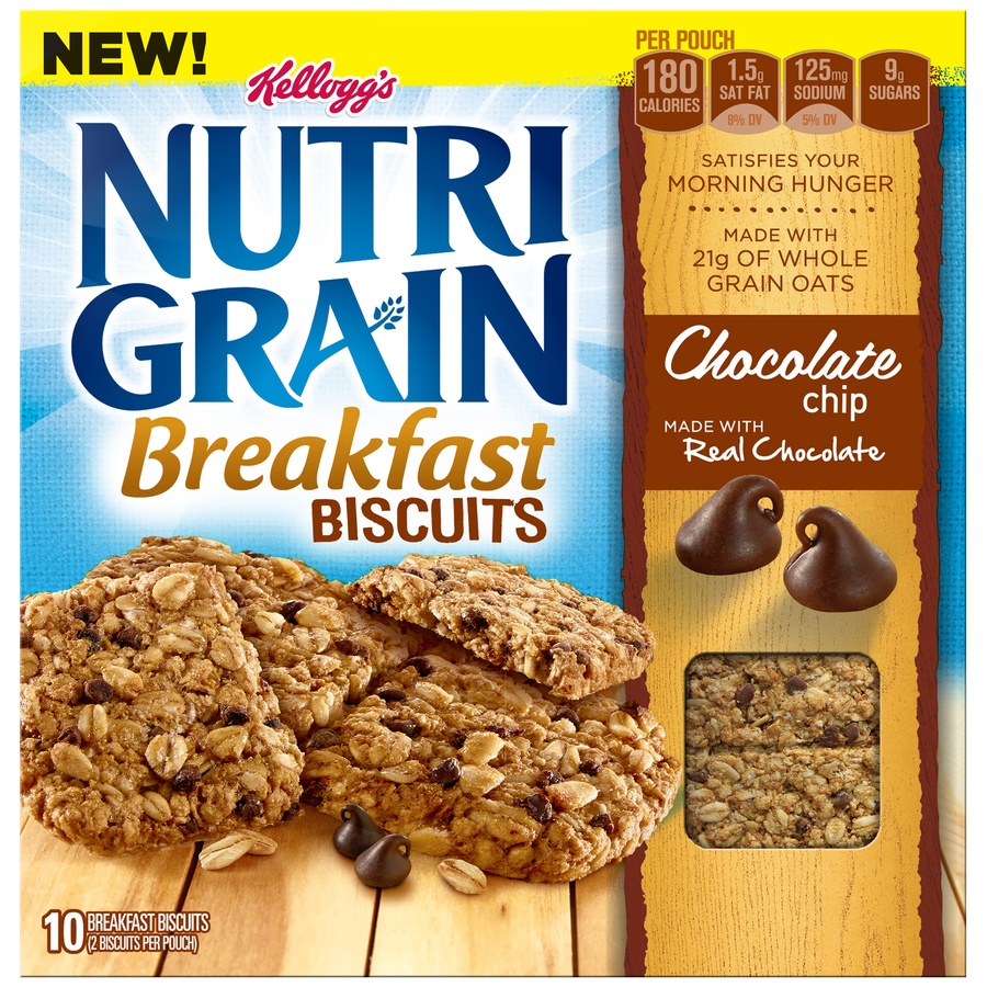 slide 1 of 1, Kellogg's Nutri-Grain Chocolate Chip Breakfast Biscuits 10 ct Box, 5 ct; 1.4 oz