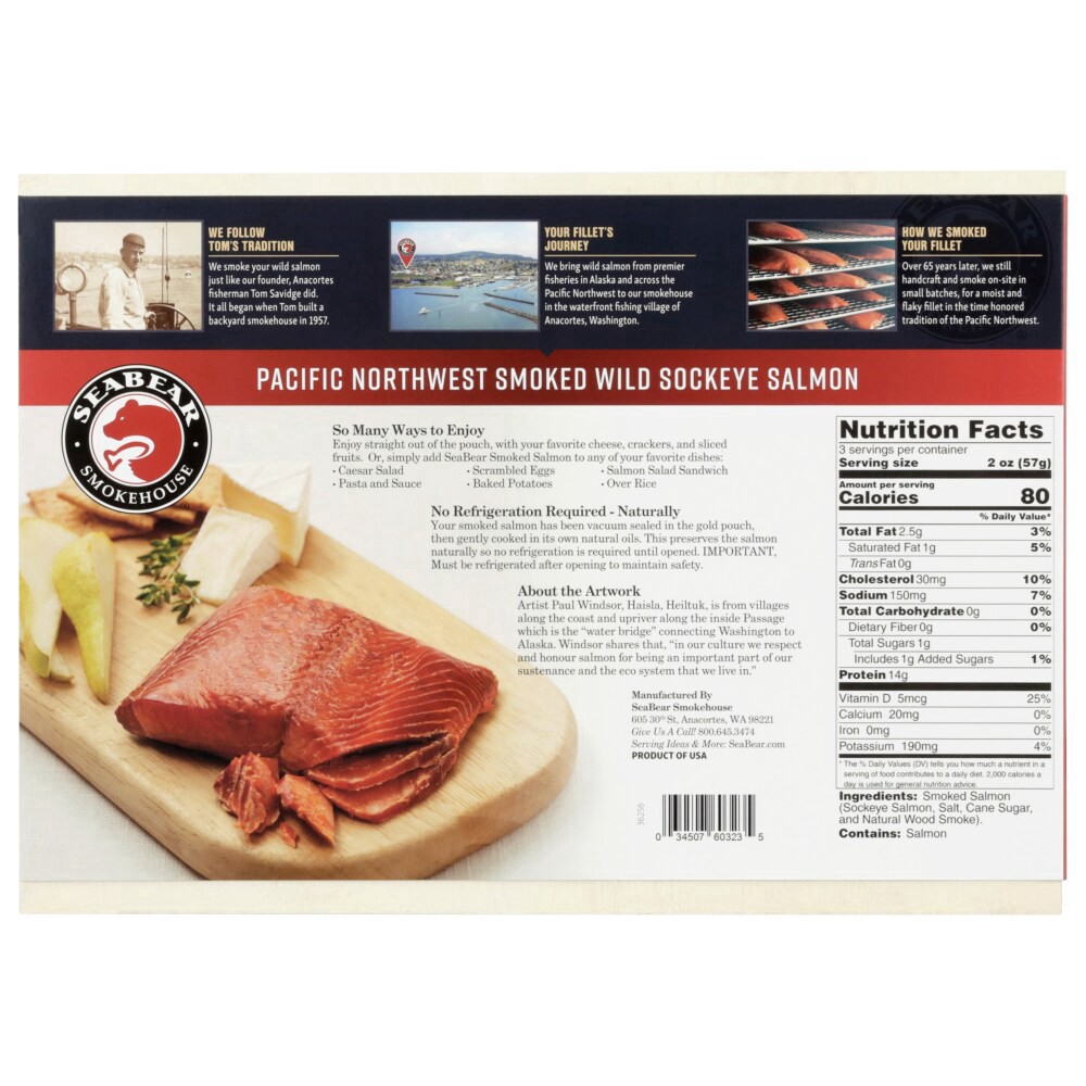 slide 4 of 5, SeaBear Smoked Sockeye Salmon Wood Gift Box, 6 oz