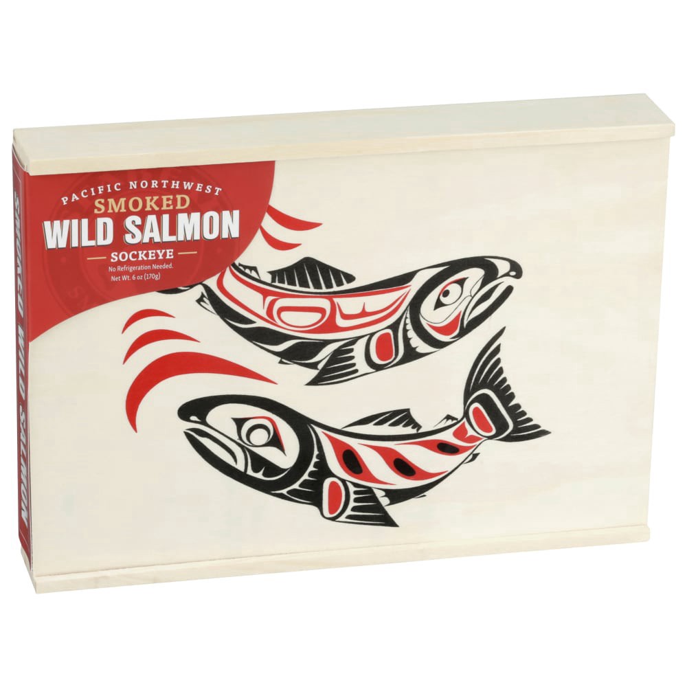 slide 5 of 5, SeaBear Smoked Sockeye Salmon Wood Gift Box, 6 oz