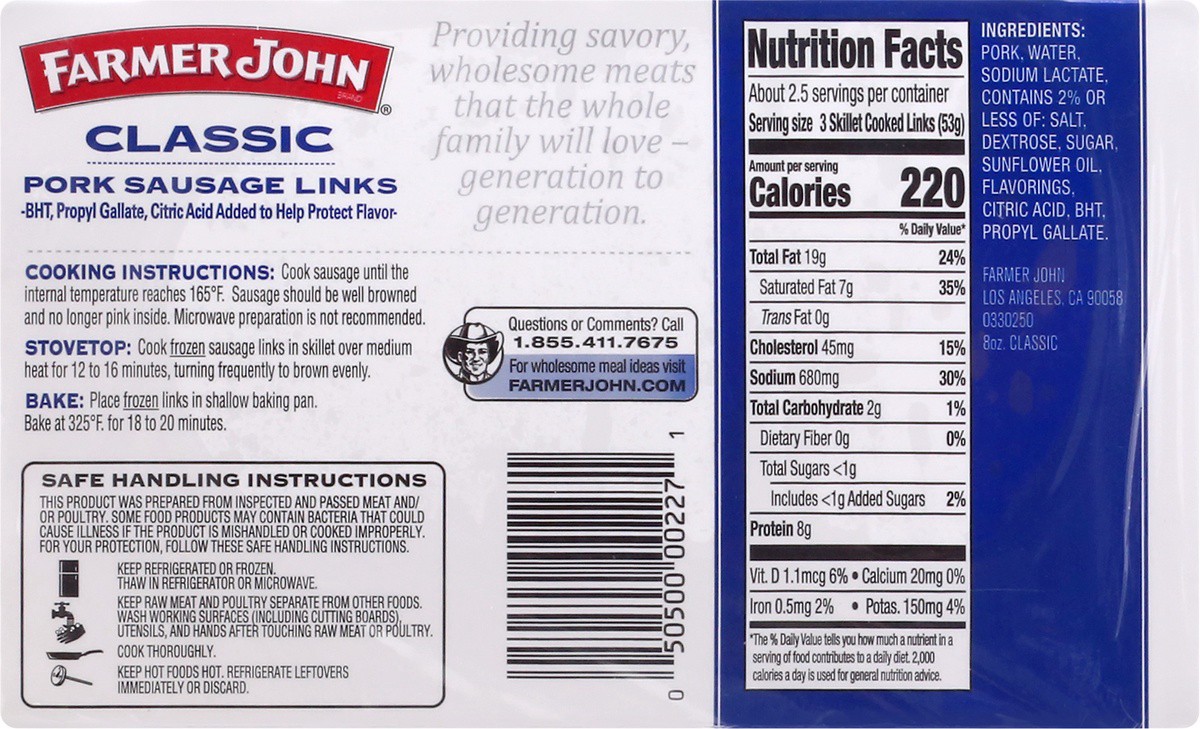 slide 5 of 9, Farmer John Classic Pork Sausage Links, 8 ct