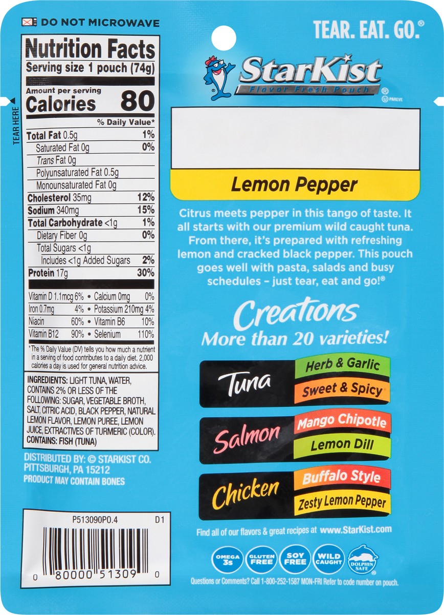 slide 6 of 9, StarKist Tuna Creations Lemon Pepper Pouch - 2.6oz, 2.6 oz