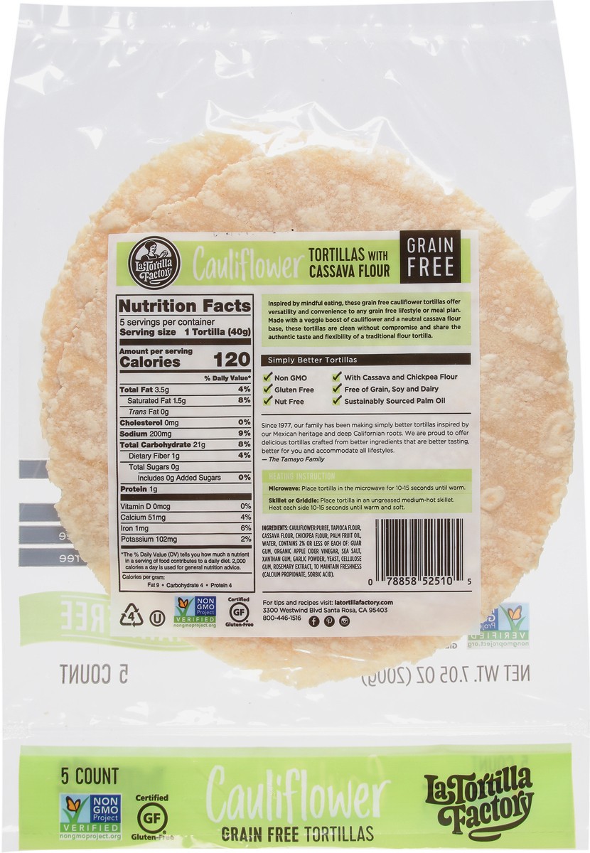 slide 8 of 9, La Tortilla Factory Cauliflower Tortillas with Cassava Flour 5 ea, 5 ct