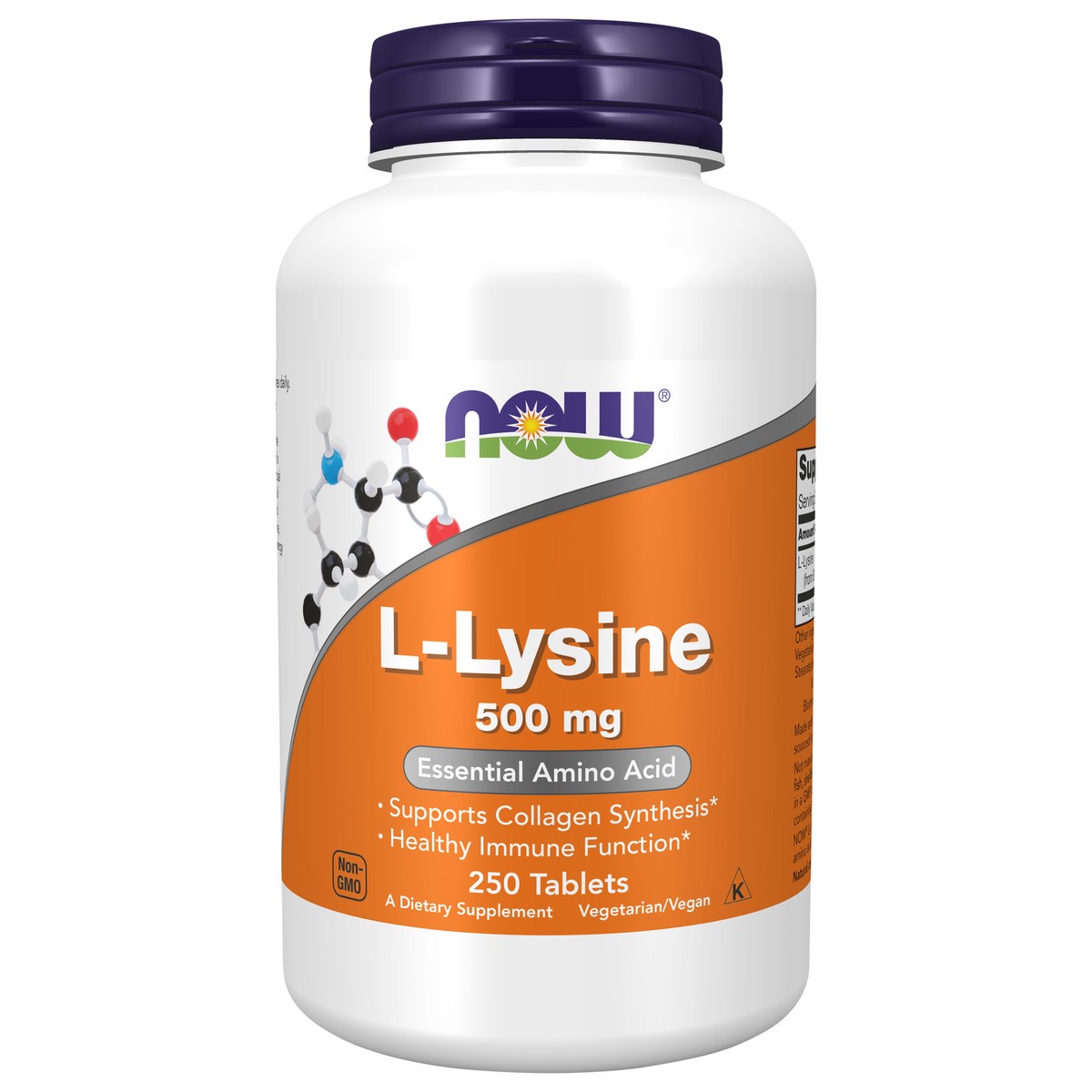 slide 1 of 4, NOW L-Lysine 500 mg - 250 Tablets, 250 ct