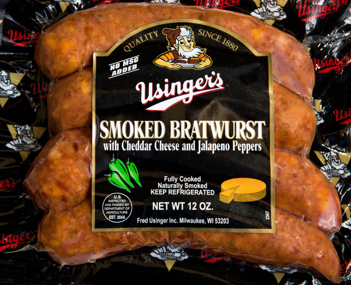 slide 1 of 1, Usingers Cheddar And Jalapeno Smoked Brats, 12 Oz, 12 oz