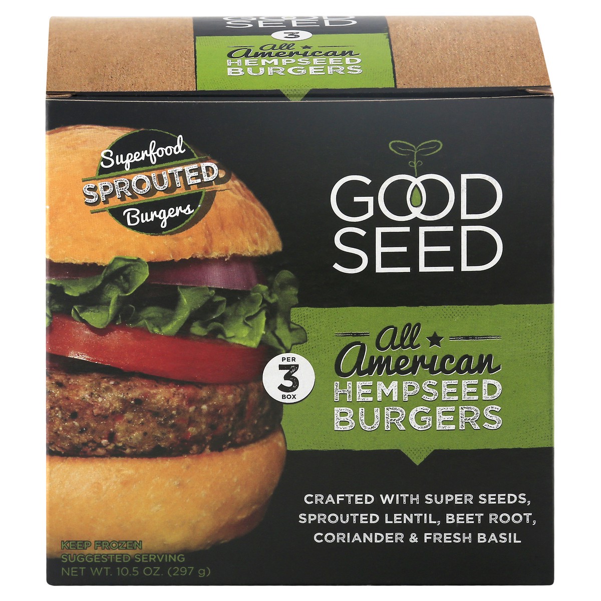 slide 1 of 10, Goodseed Burger Hempseed American, 10.5 oz