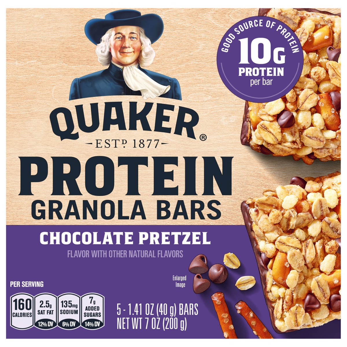 slide 1 of 9, Quaker Chewy Protein Granola Bars Chocolate Pretzel, 1.4 oz x 5 count, 5 inpk in