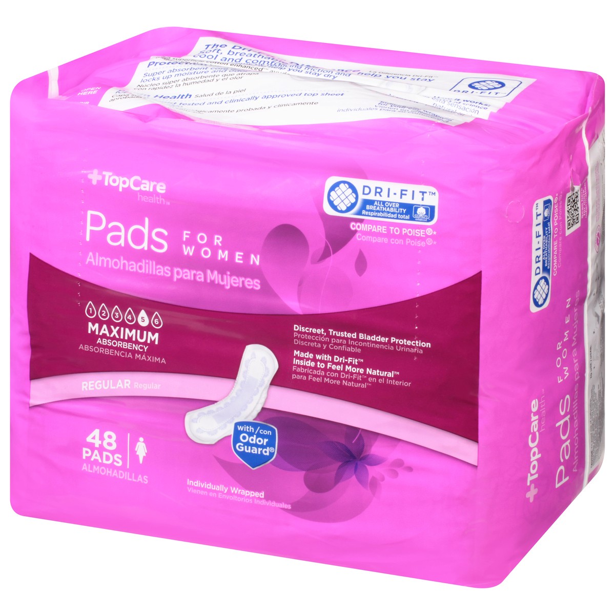 slide 6 of 13, TopCare Everyday Maximum Absorbency Regular Bladder Control Pads for Women 48 Each, 48 ct