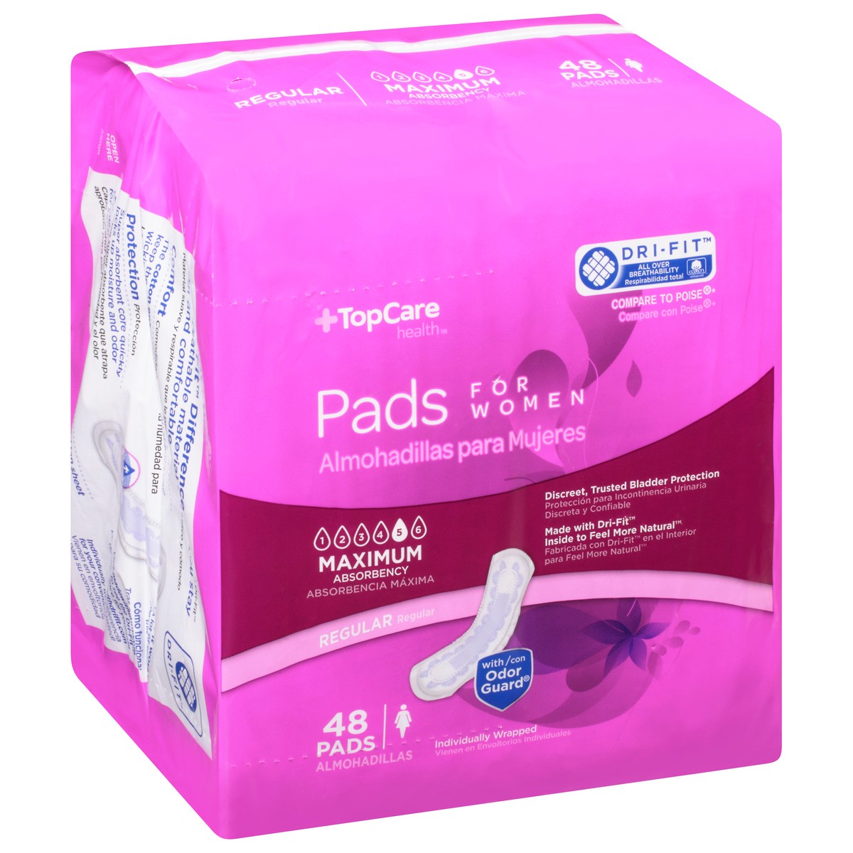 slide 10 of 13, TopCare Everyday Maximum Absorbency Regular Bladder Control Pads for Women 48 Each, 48 ct