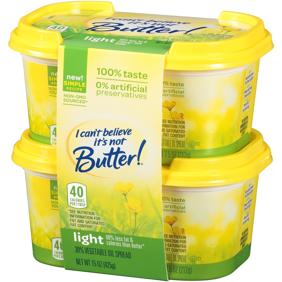 slide 3 of 8, I Can't Believe It's Not Butter! Light 30% Vegetable Oil Spread, 2 ct; 7.5 oz