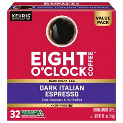 Eight O'Clock Coffee Dark Roast Dark Italian Espresso Coffee Value Pack 32 - 0.34 oz K-Cup Pods