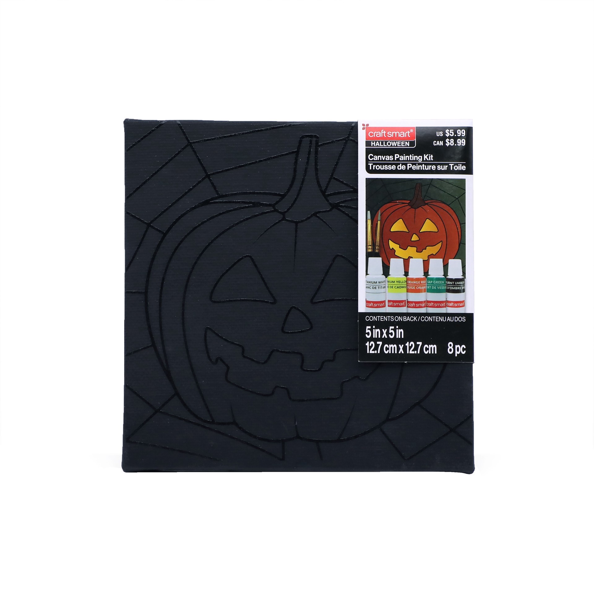 slide 2 of 5, 5" X 5" Jack-O'-Lantern In Web Canvas Painting Kit By Craft Smart, 5 in x 5 in