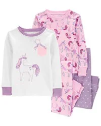 Carter's Toddler 4-Piece Unicorn 100% Snug Fit Cotton Pajamas Pink/Purple 3T