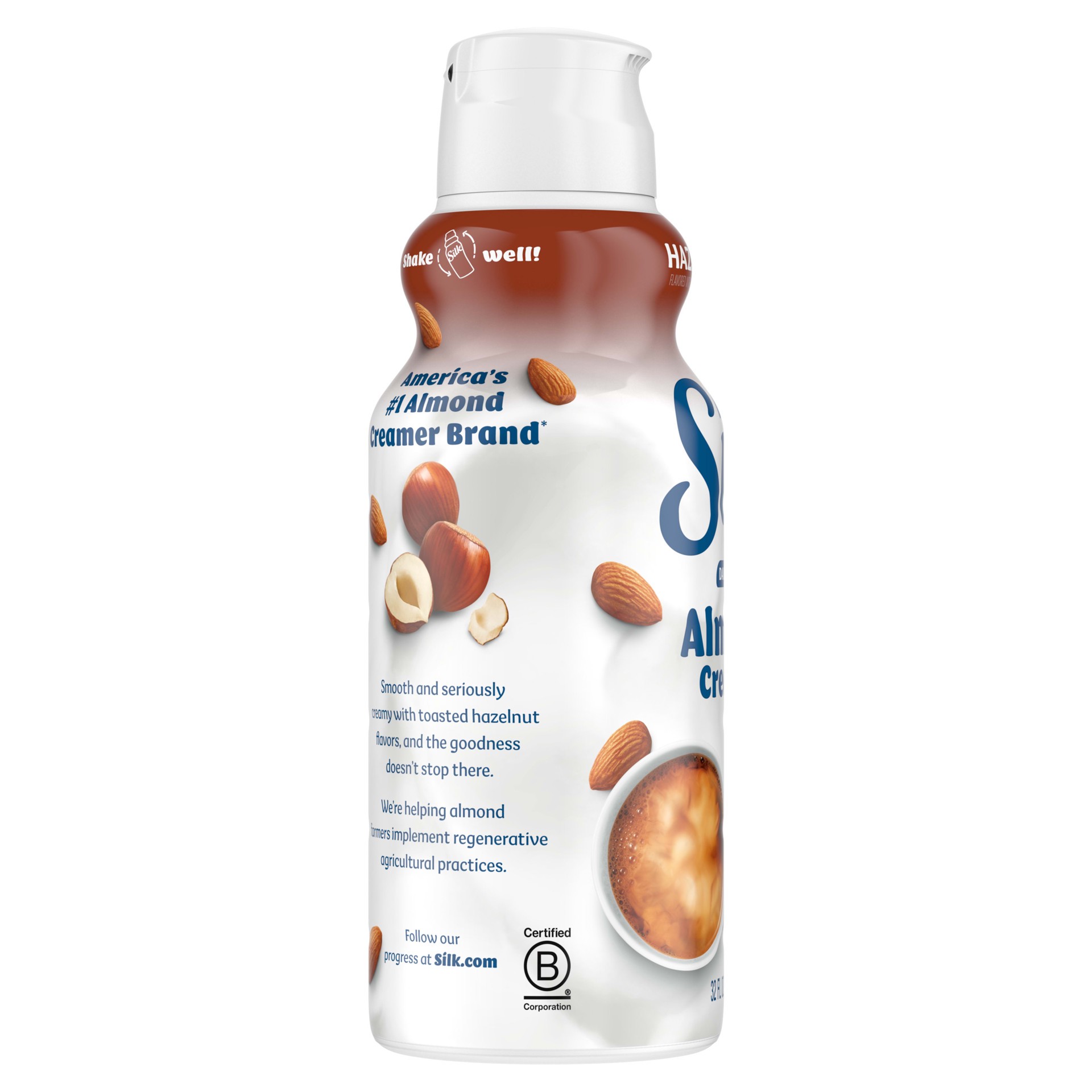 slide 3 of 5, Silk Almond Creamer, Toasted Hazelnut, Smooth, Lusciously Creamy Dairy Free and Gluten Free Creamer From the No. 1 Brand of Plant Based Creamers, 32 FL OZ Carton, 32 fl oz