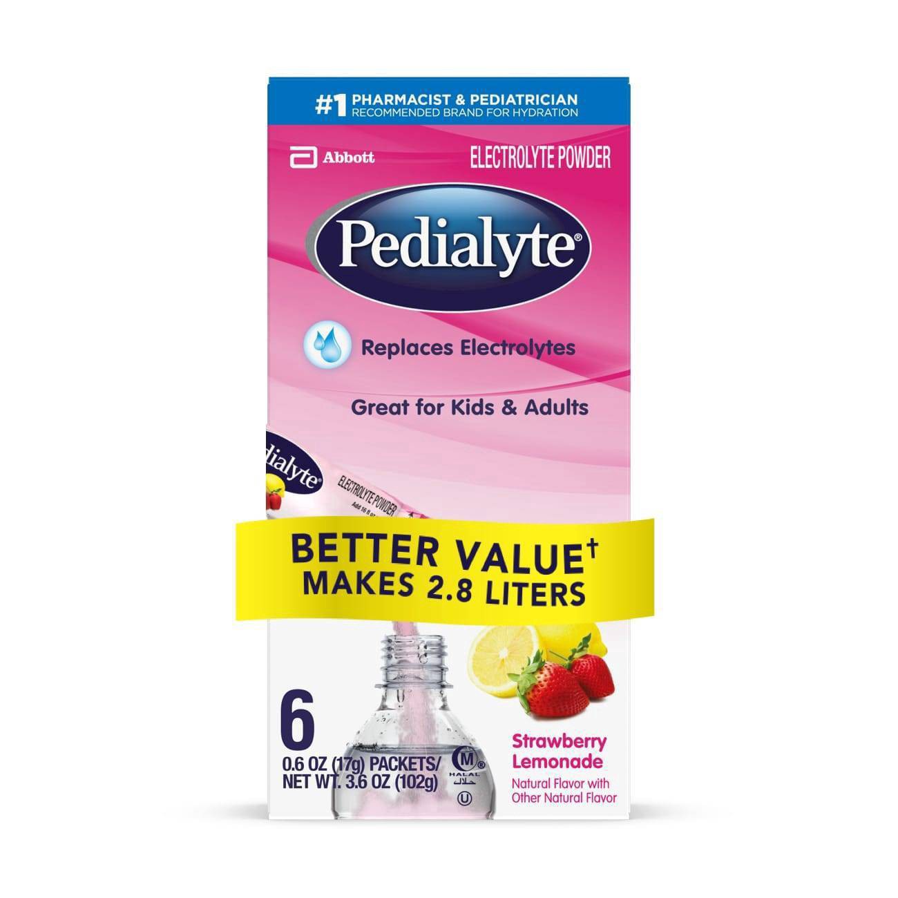 slide 10 of 17, Pedialyte Strawberry Lemonade Electrolyte Powder, 6 ct; 0.6 oz