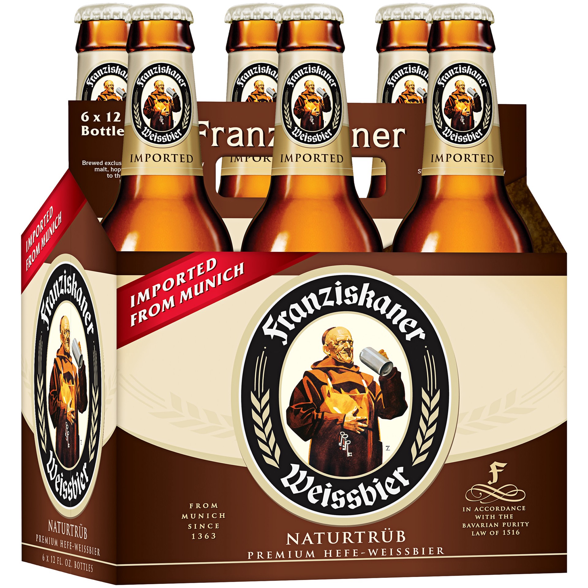 slide 1 of 1, Spaten-Franziskaner-Bräu Hefeweizen, 6 Pack 12 FL OZ Bottles, 72 fl oz