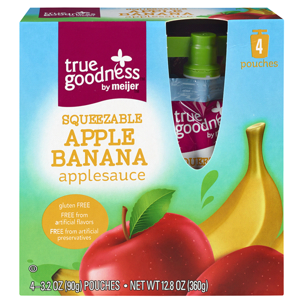 slide 1 of 1, True Goodness Squeezable Apple Banana Applesauce, 4 Pouches, 1 ct