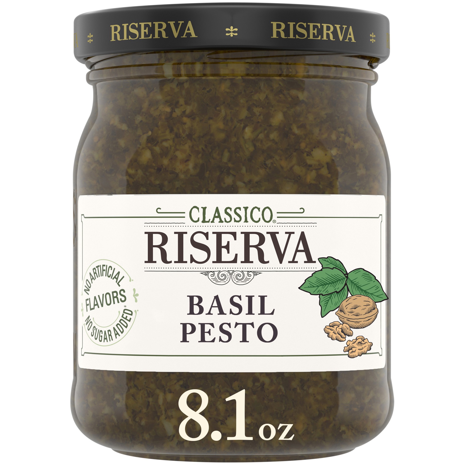 slide 1 of 11, Classico Riserva Basil Pesto Sauce & Spread, 8.1 oz Jar, 8 oz