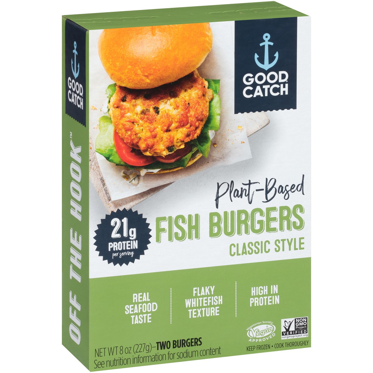 slide 2 of 9, Good Catch Plant-Based Classic Style Fish Burgers 2 ct Box, 8 oz