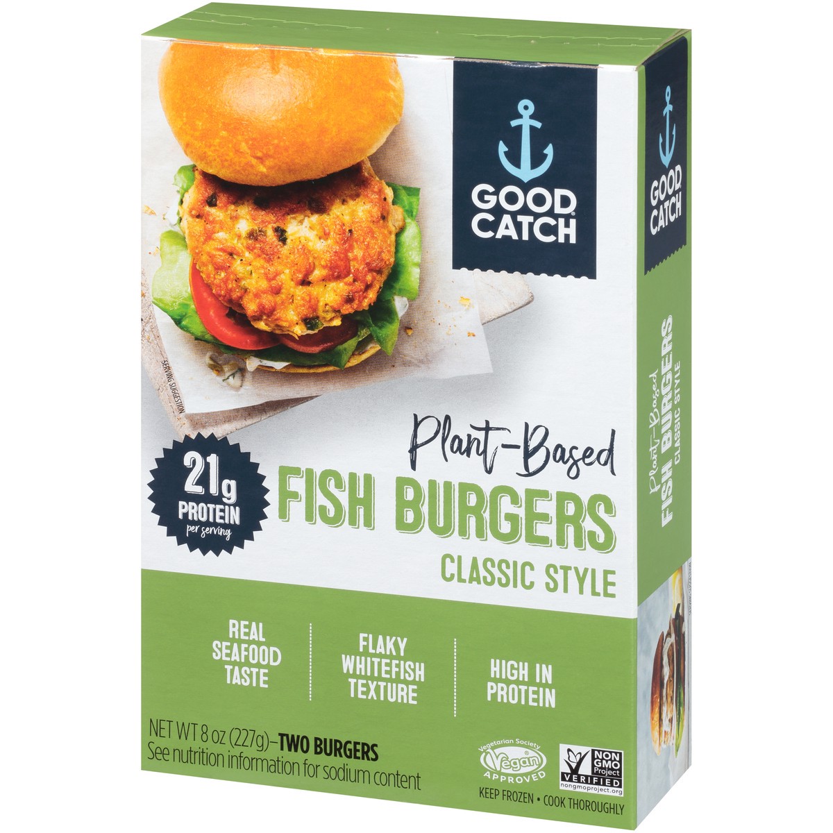 slide 3 of 9, Good Catch Plant-Based Classic Style Fish Burgers 2 ct Box, 8 oz