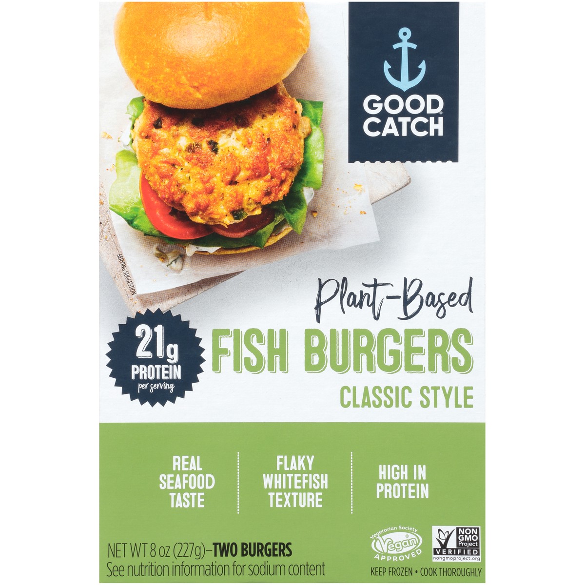 slide 1 of 9, Good Catch Plant-Based Classic Style Fish Burgers 2 ct Box, 8 oz