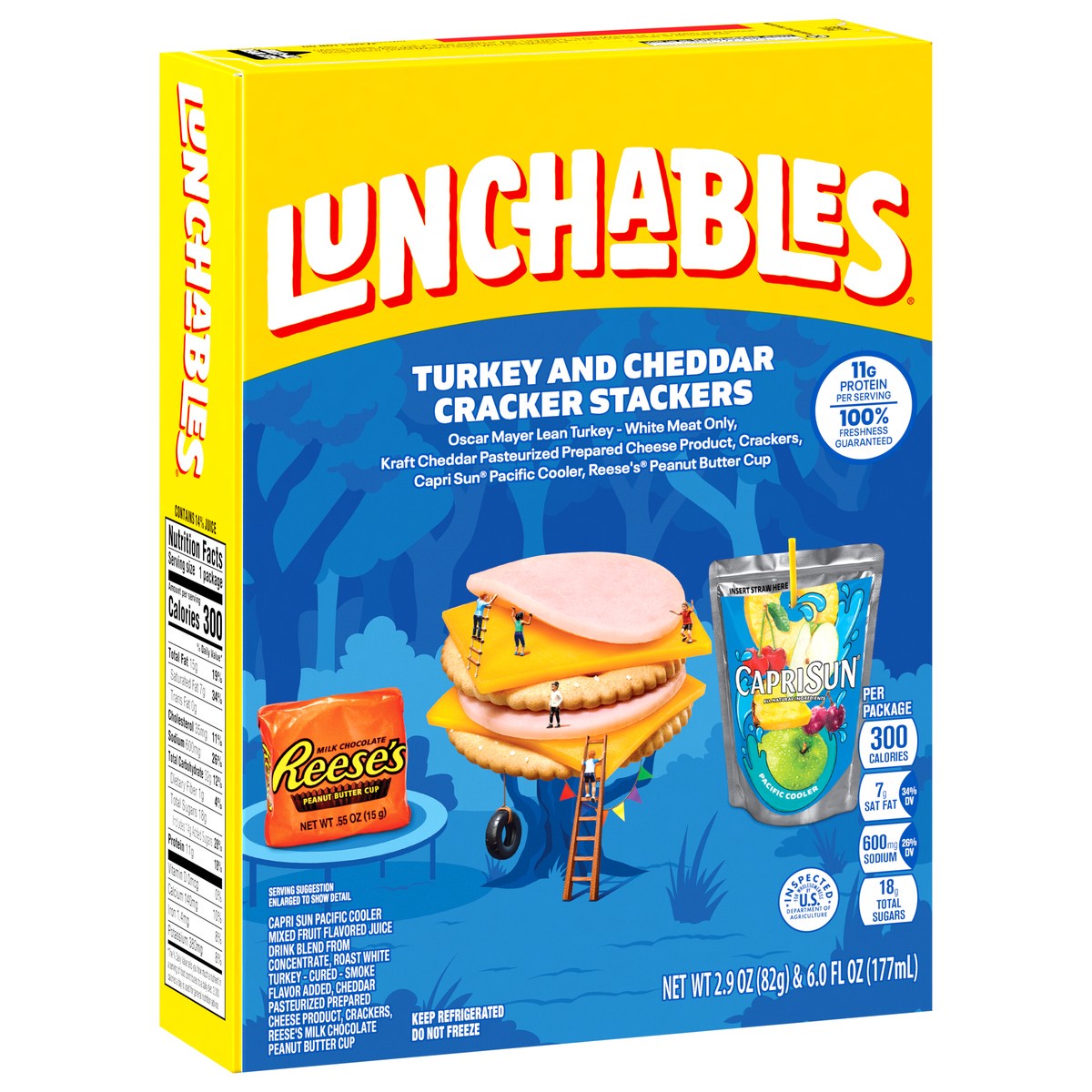 slide 9 of 15, Lunchables Turkey and Cheddar Cracker Stackers with Reese's Peanut Butter Cup and Capri Sun Pacific Cooler Fun Pack, 8.9 oz Box, 8.9 oz