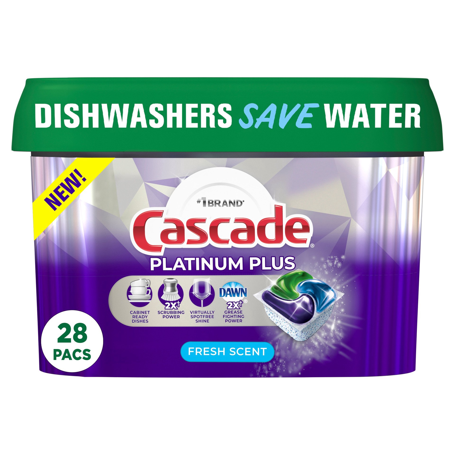 slide 1 of 1, Cascade Platinum Plus Dishwasher Pods, Dishwasher Detergent, Dish Detergent Soap, Fresh, 26 Count, 26 ct