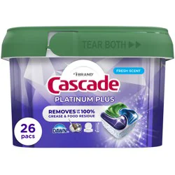 Cascade Platinum Plus Dishwasher Pods, Dishwasher Detergent, Dish Detergent Soap, Fresh, 26 Count