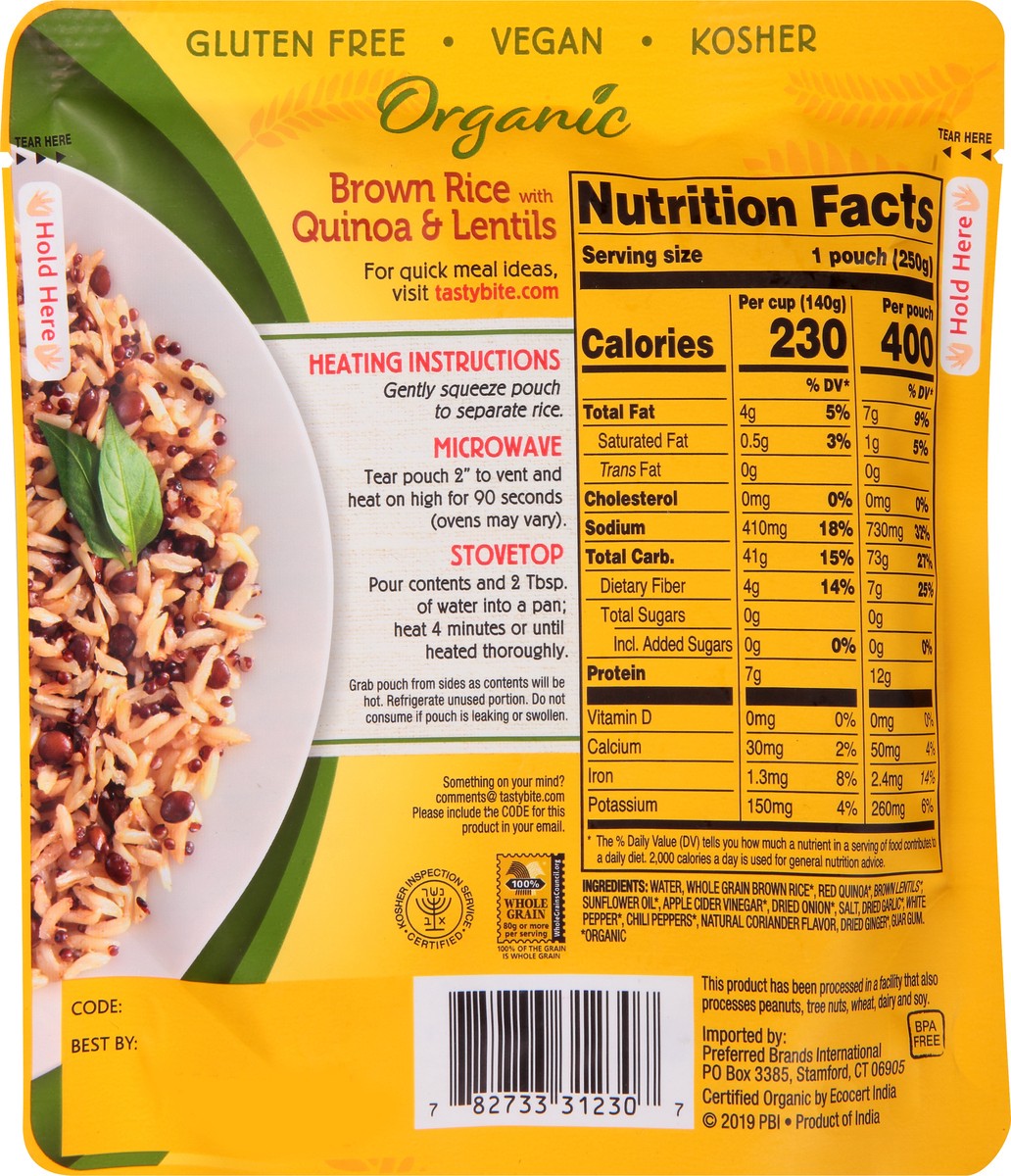 slide 5 of 9, Tasty Bite Organic Brown Rice with Quinoa & Lentils 8.8 oz, 8.8 oz