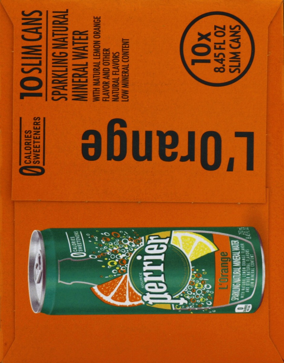 slide 7 of 10, PERRIER L'Orange Flavored Carbonated Mineral Water (Lemon Orange Flavor), 8.45 fl oz. Slim Cans (10 Count) - 84.5 oz, 84.5 oz