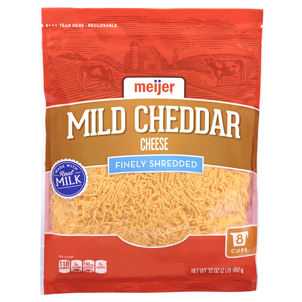 slide 1 of 2, Meijer Shredded Mild Cheddar Cheese, 32 oz