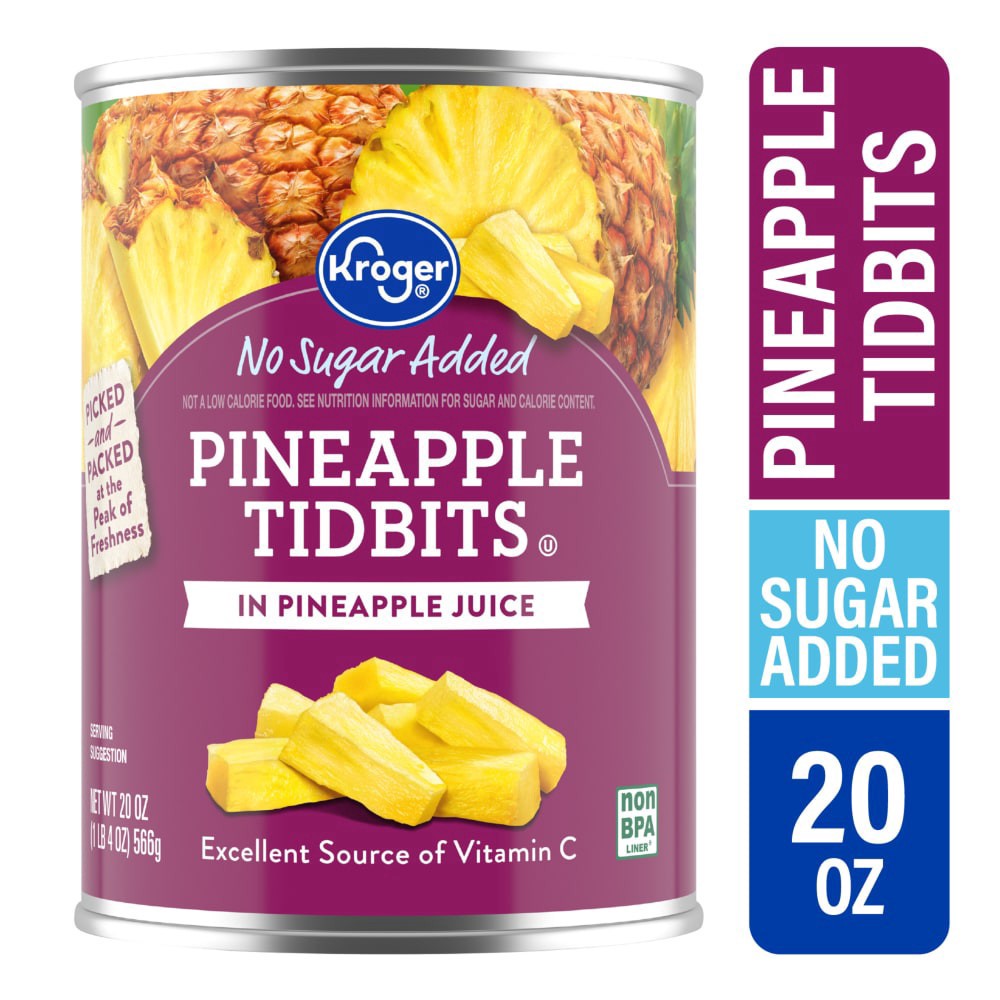 slide 2 of 4, Kroger Canned Pineapple Tidbits No Sugar Added In Pineapple Juice, 20 oz