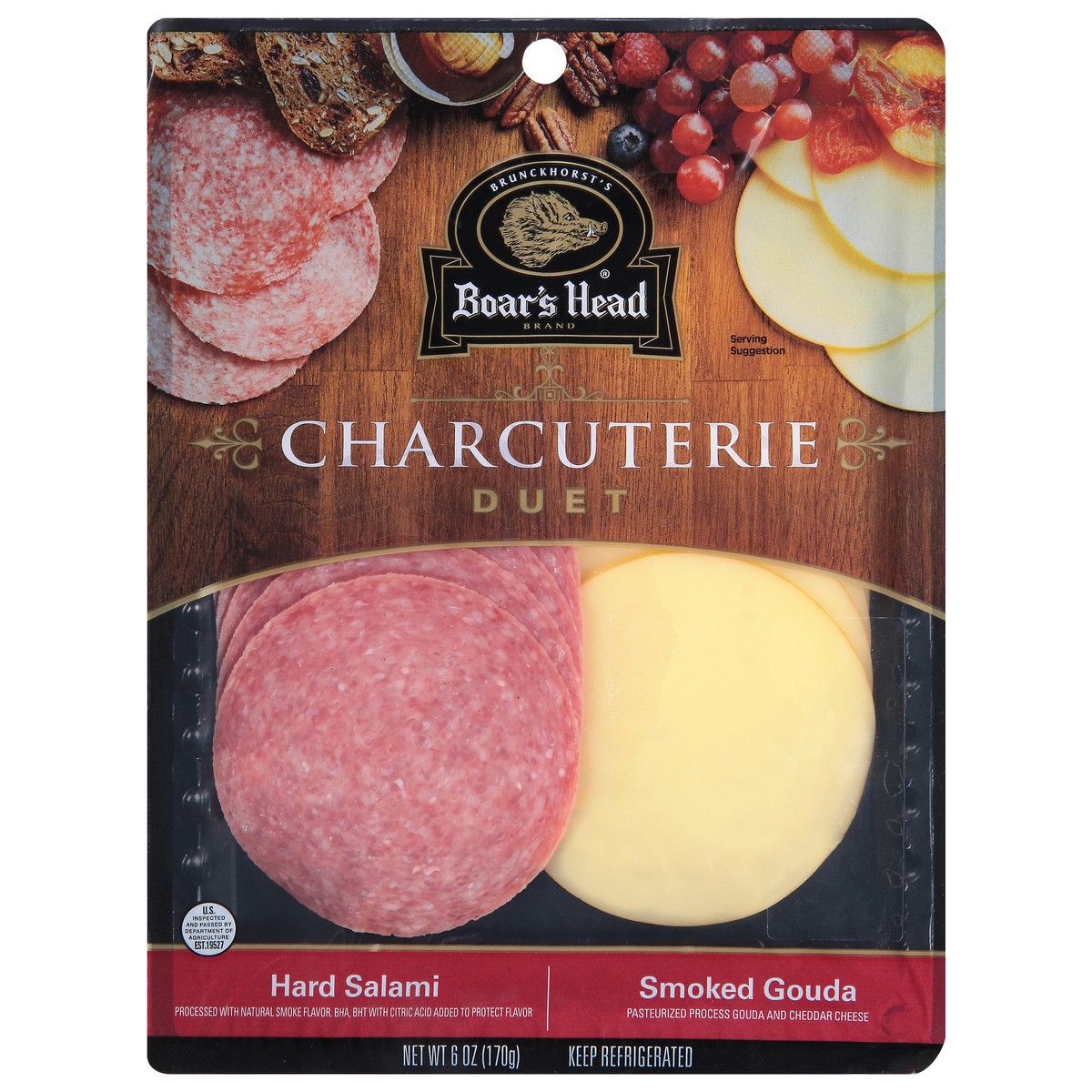 slide 6 of 13, Boar's Head Charcuterie Duet: Hard Salami & Smoked Gouda, 6 oz