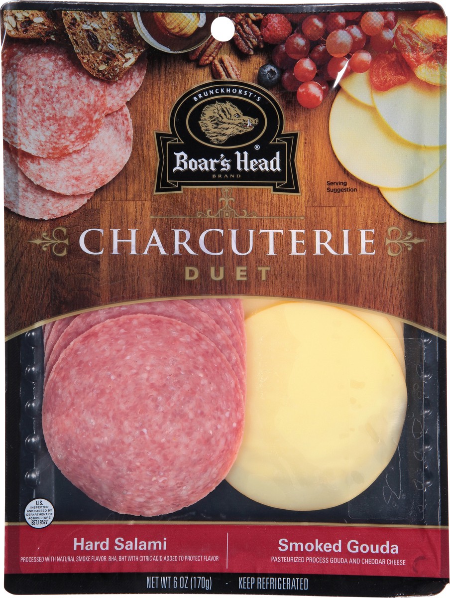 slide 2 of 13, Boar's Head Charcuterie Duet: Hard Salami & Smoked Gouda, 6 oz