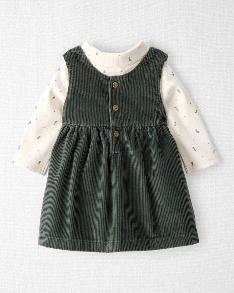 slide 3 of 6, Littleplanet Baby Girl 2-Piece Organic Cotton Jumper Set Fern Green, Sprig Print 24M, 2 pc