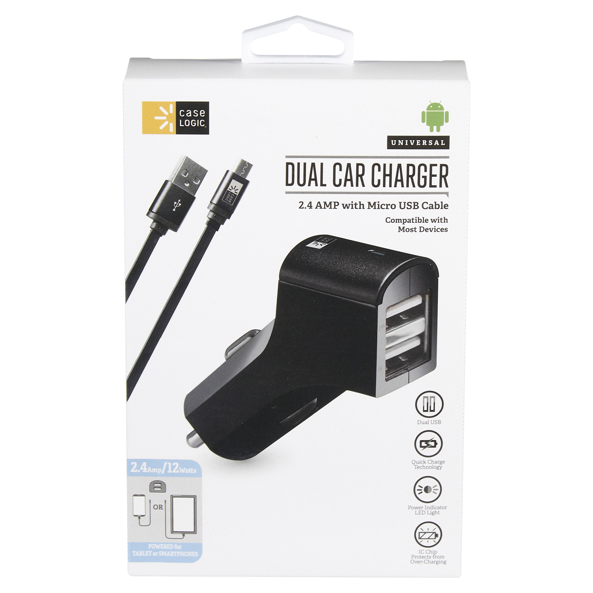 slide 1 of 29, Case Logic Dual USB 2.1 Amp 10 Watt Car Charger, Black, car