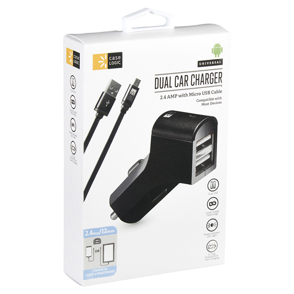 slide 4 of 29, Case Logic Dual USB 2.1 Amp 10 Watt Car Charger, Black, car