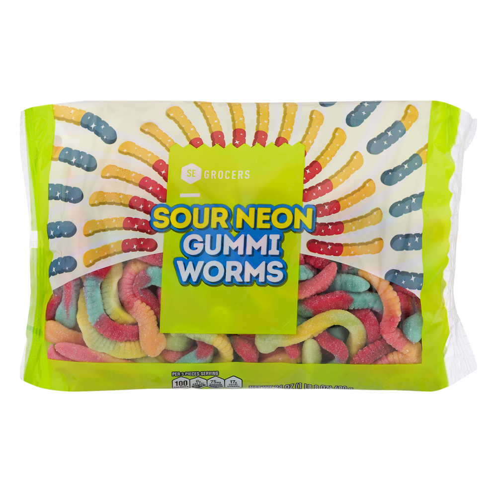 slide 1 of 1, SE Grocers Sour Neon Worms, 24 oz