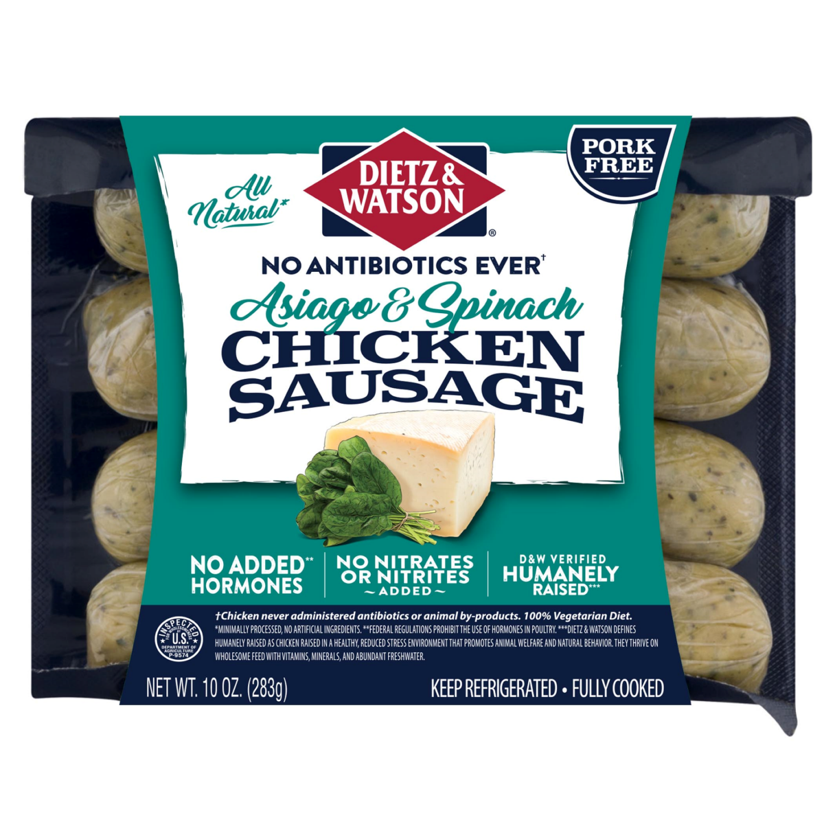 slide 1 of 2, Dietz & Watson Sausage, Chicken, Asiago & Spinach, 10 oz