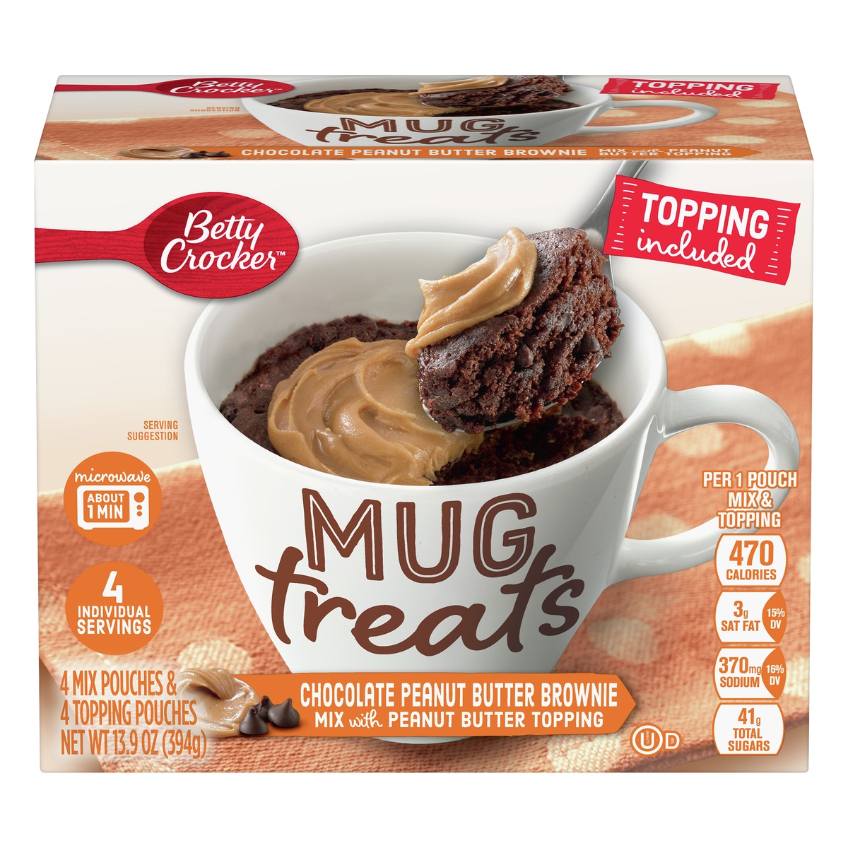 slide 1 of 3, Betty Crocker Chocolate Peanut Butter Brownie Mug Treat Pouches, 4 ct; 13.9 oz