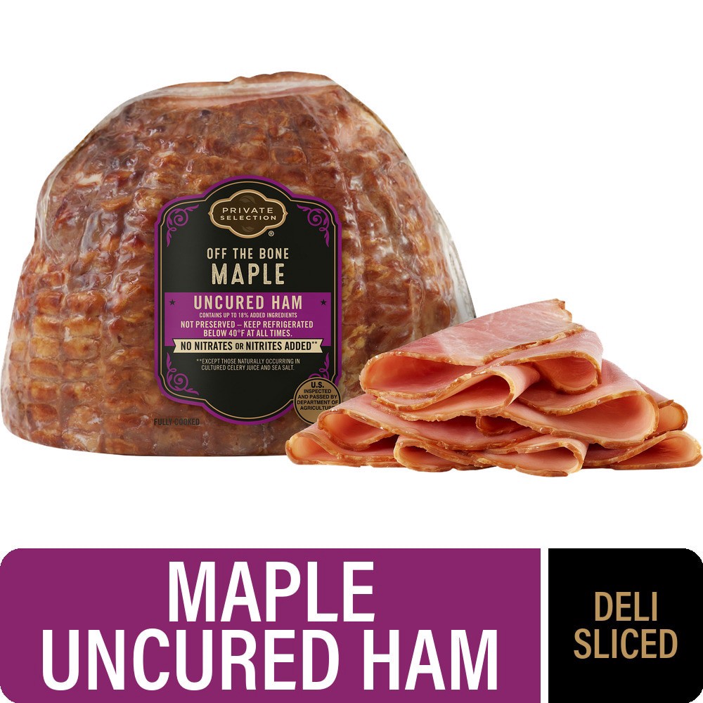 slide 1 of 4, Private Selection® Maple Off the Bone Uncured Deli Ham Sliced, 1 lb, per lb