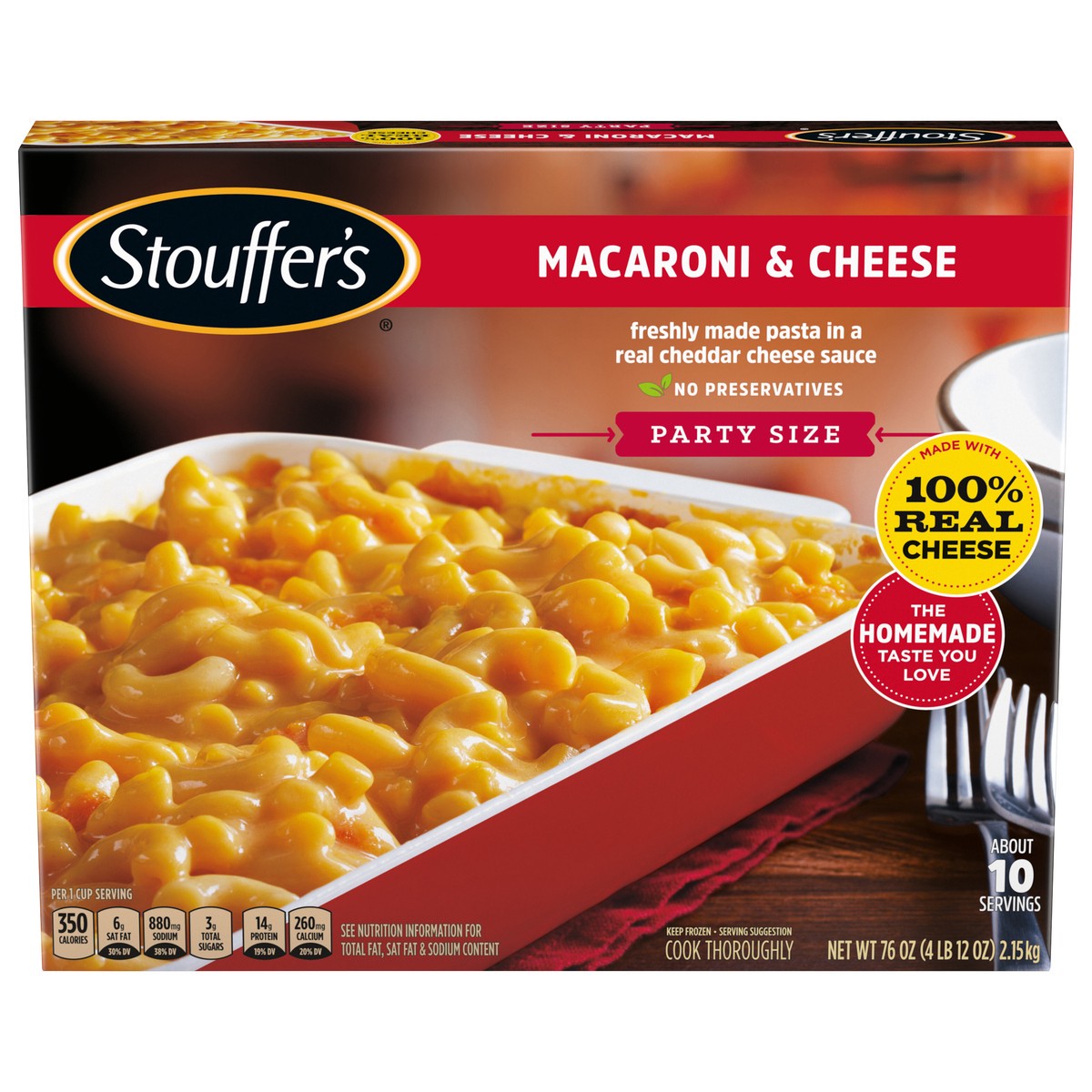 slide 1 of 14, Stouffer's Party Size Macaroni & Cheese Frozen Meal 76 oz., 76 oz
