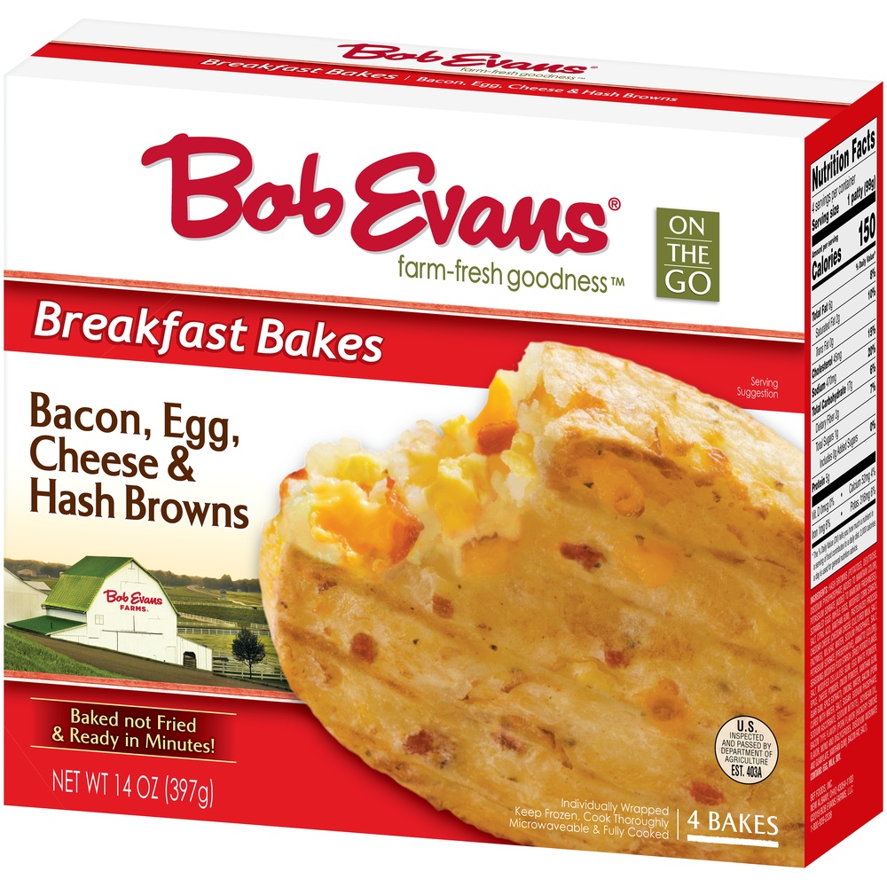 slide 3 of 8, Bob Evans Bacon, Egg, Cheese & Hashbrowns Breakfast Bake, 4 ct; 14 oz