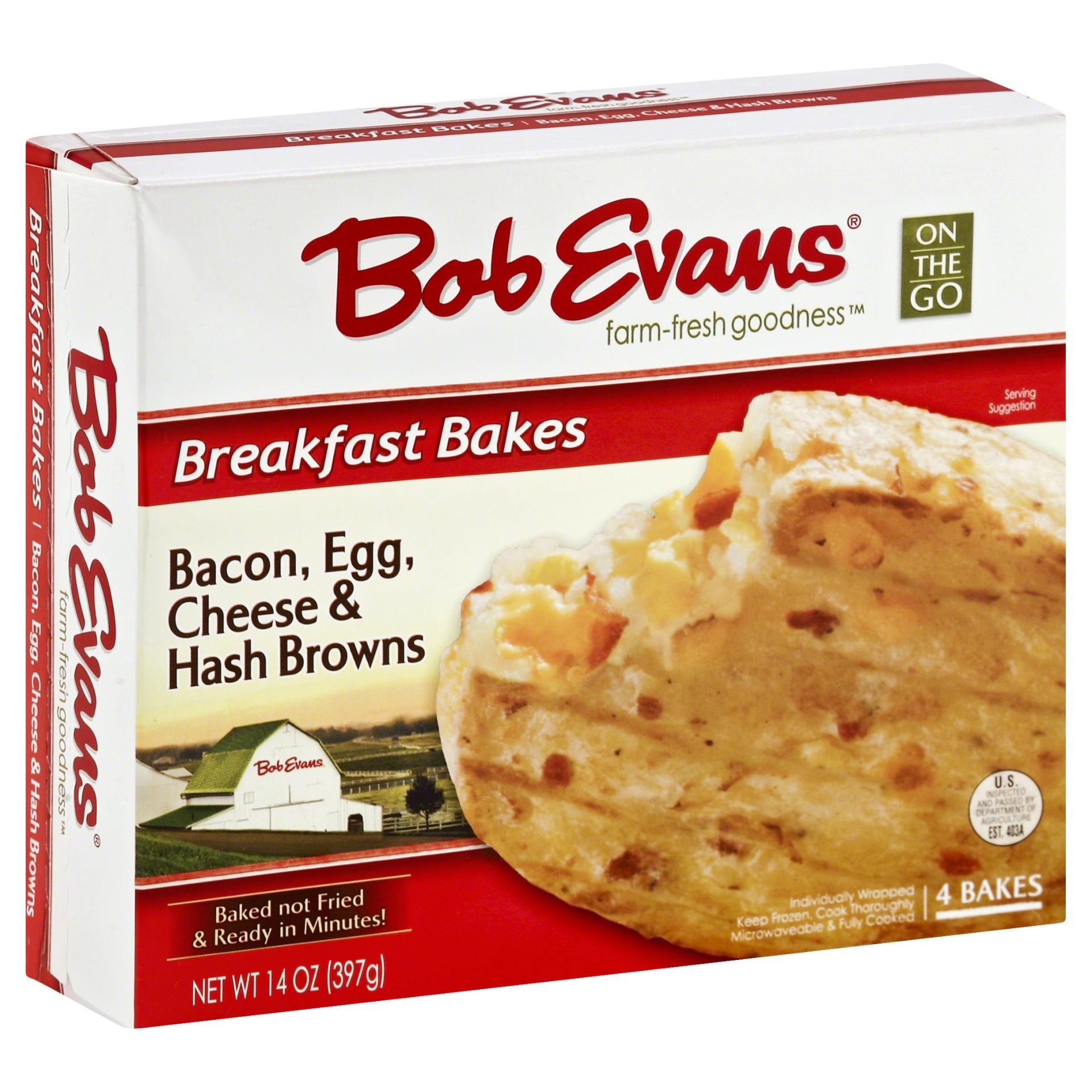 slide 1 of 8, Bob Evans Bacon, Egg, Cheese & Hashbrowns Breakfast Bake, 4 ct; 14 oz