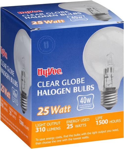 slide 1 of 1, Hy-Vee 25 Watt Clear Globe Halogen Light Bulb, 1 ct