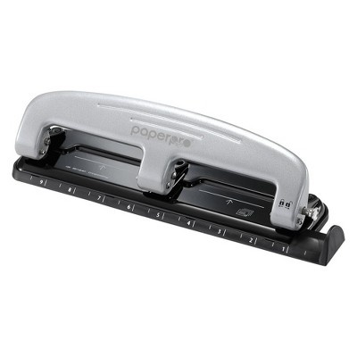 slide 1 of 6, PaperPro Three-Hole Punch Black/Silver, 1 ct