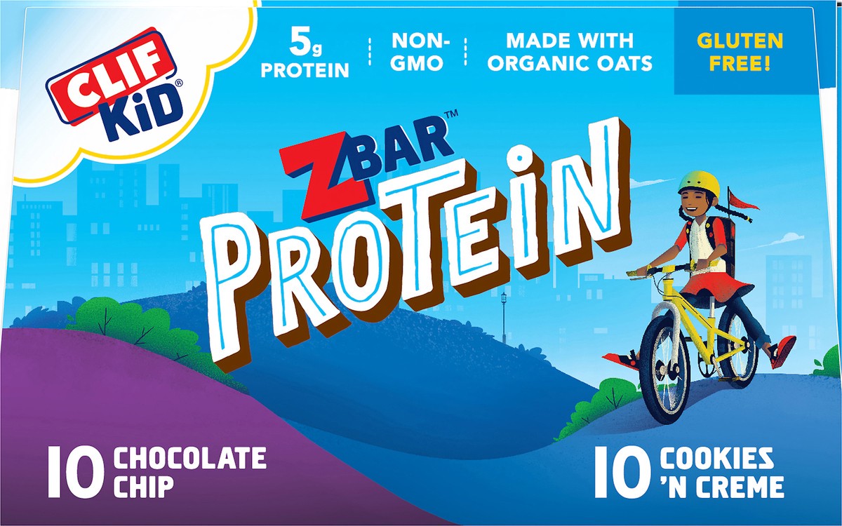 slide 2 of 9, Zbar Protein Chocolate Chip/Cookies 'N Creme Snack Bars Variety Pack 10 - 1.27 oz Packs, 20 ct
