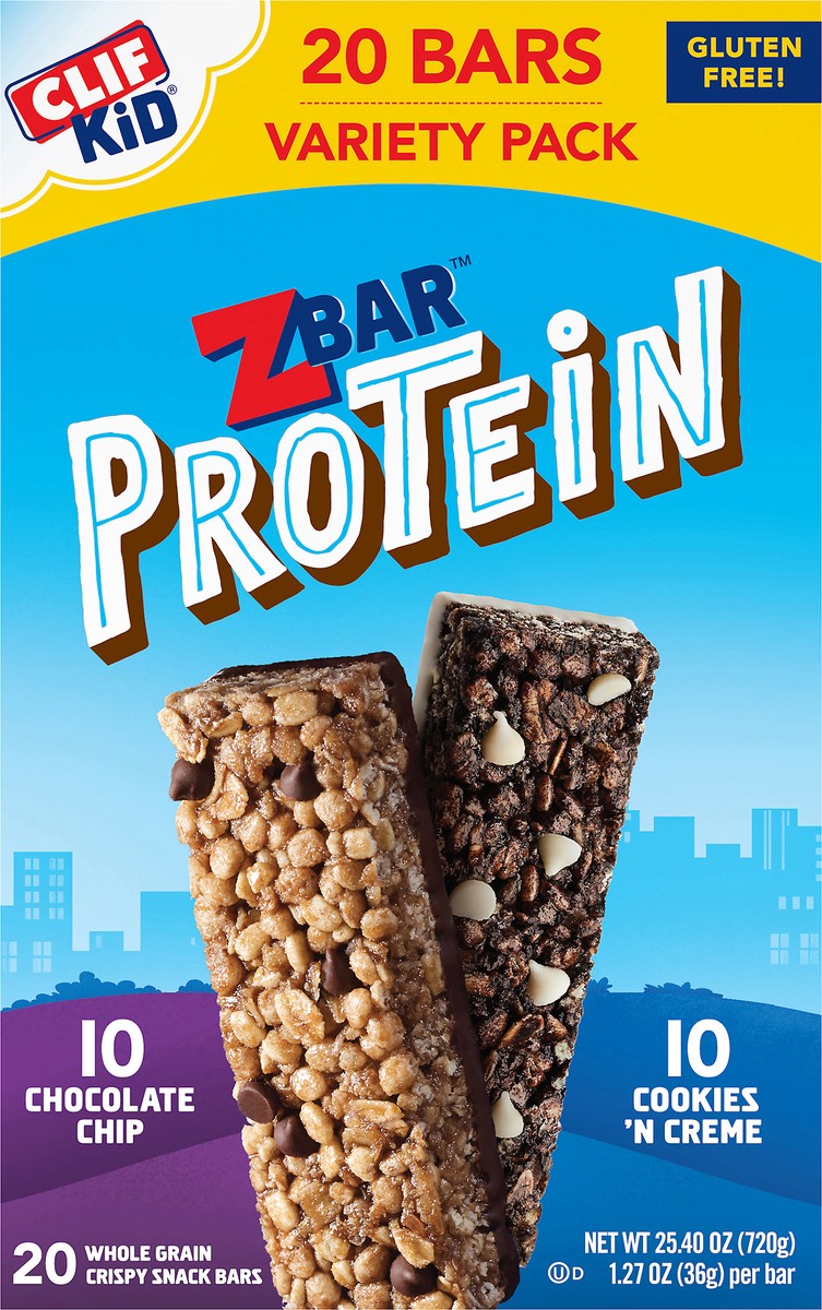 slide 3 of 9, Zbar Protein Chocolate Chip/Cookies 'N Creme Snack Bars Variety Pack 10 - 1.27 oz Packs, 20 ct